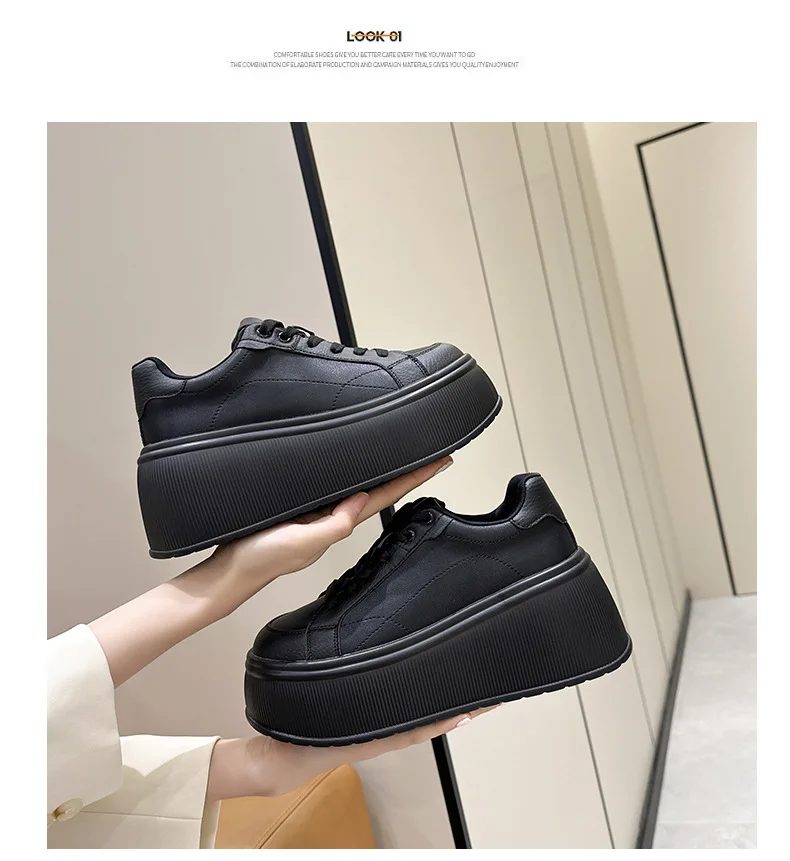 Platform White Shoes Women's Sneaker New Casual Sports Muffin Shoe Heightening Lace-up Women Board Shoes
