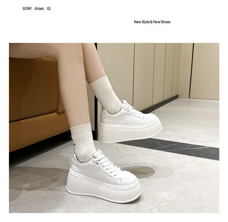 Platform White Shoes Women's Sneaker New Casual Sports Muffin Shoe Heightening Lace-up Women Board Shoes