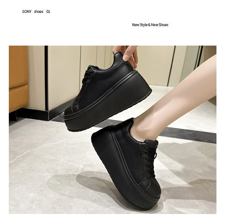 Platform White Shoes Women's Sneaker New Casual Sports Muffin Shoe Heightening Lace-up Women Board Shoes