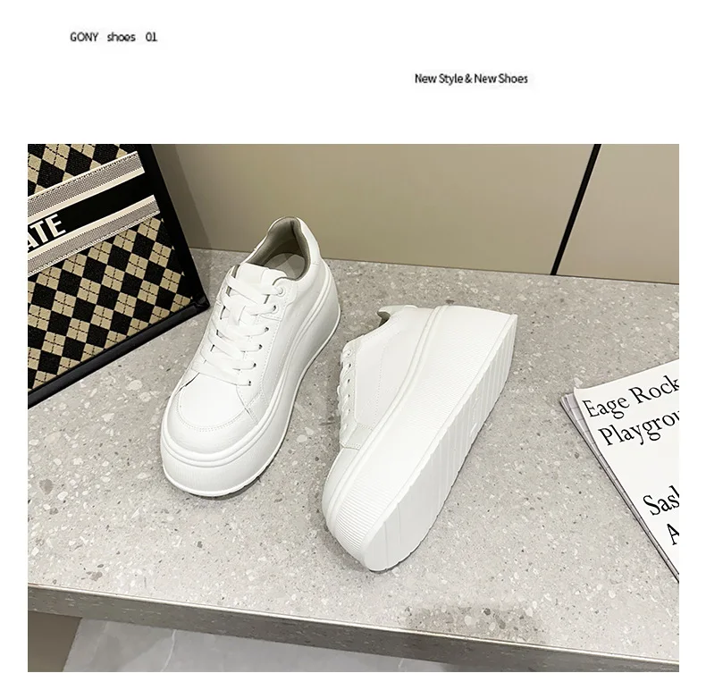 Platform White Shoes Women's Sneaker New Casual Sports Muffin Shoe Heightening Lace-up Women Board Shoes