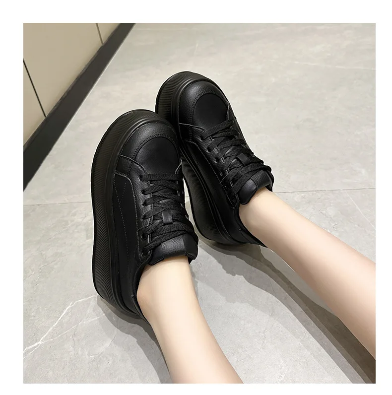 Platform White Shoes Women's Sneaker New Casual Sports Muffin Shoe Heightening Lace-up Women Board Shoes