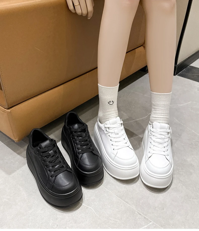 Platform White Shoes Women's Sneaker New Casual Sports Muffin Shoe Heightening Lace-up Women Board Shoes