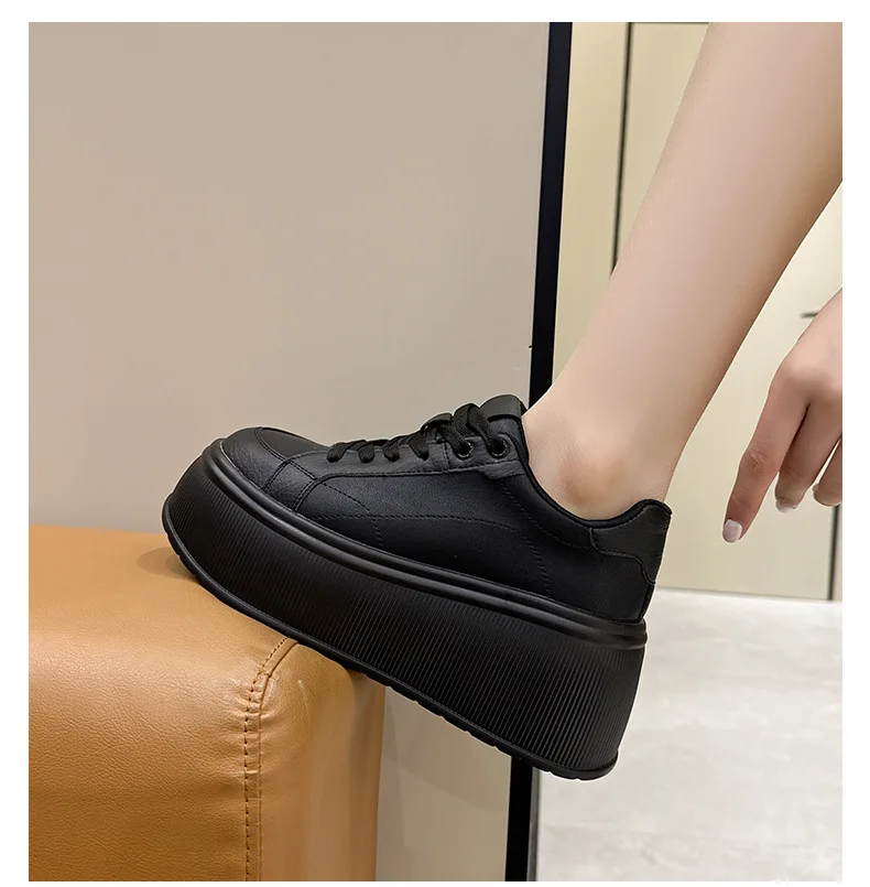 Platform White Shoes Women's Sneaker New Casual Sports Muffin Shoe Heightening Lace-up Women Board Shoes