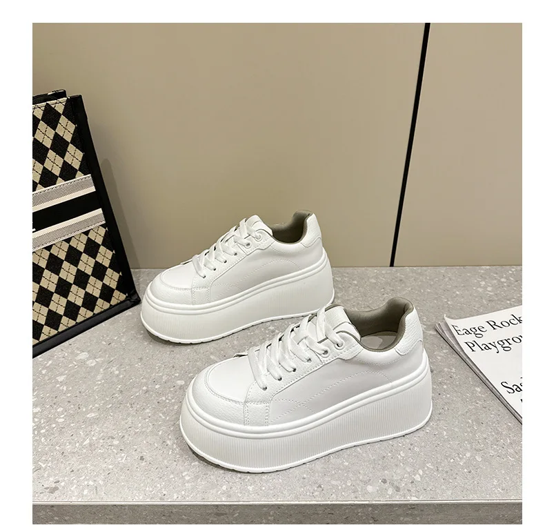 Platform White Shoes Women's Sneaker New Casual Sports Muffin Shoe Heightening Lace-up Women Board Shoes