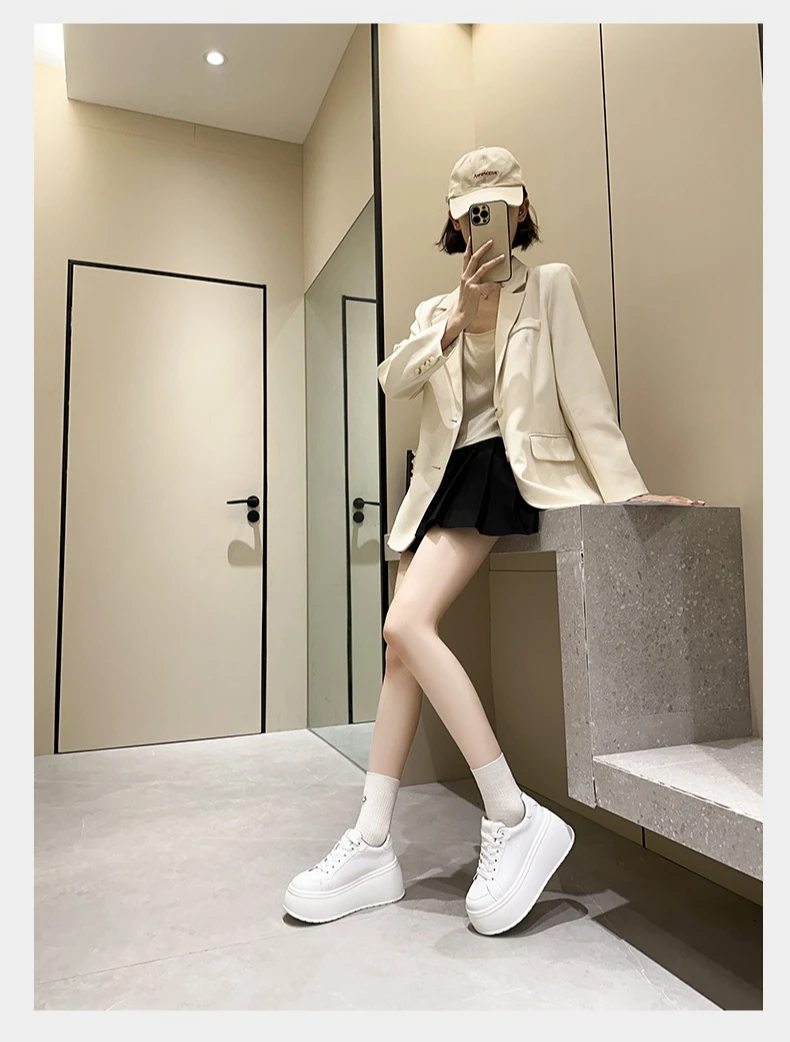 Platform White Shoes Women's Sneaker New Casual Sports Muffin Shoe Heightening Lace-up Women Board Shoes