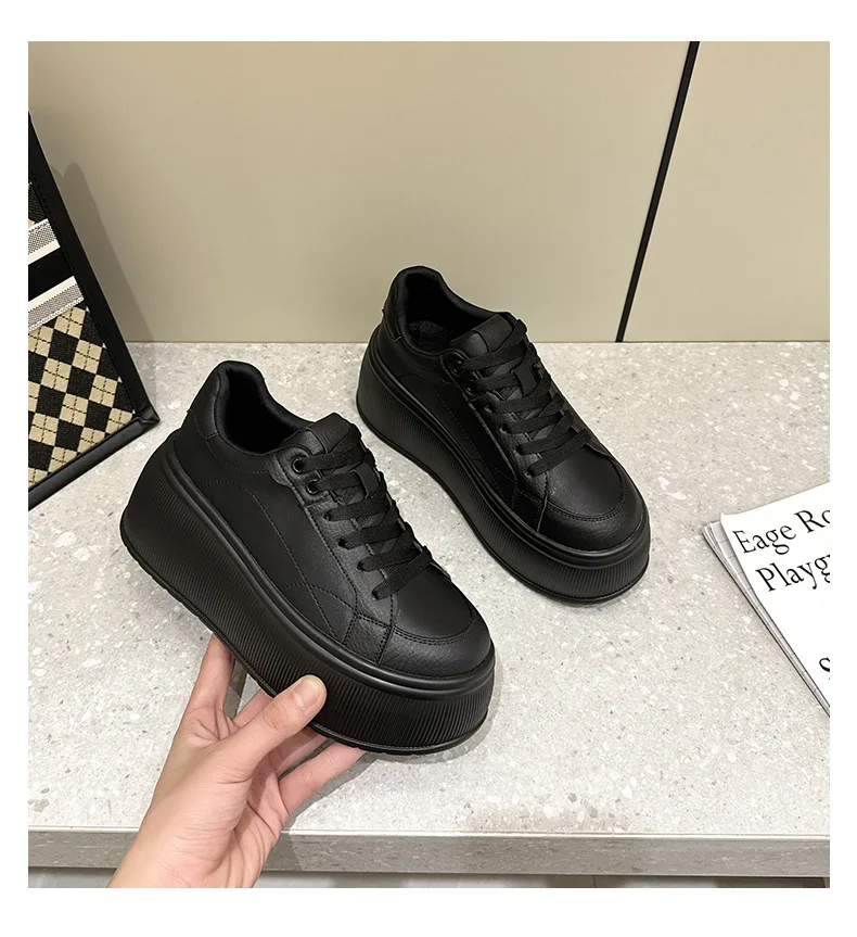 Platform White Shoes Women's Sneaker New Casual Sports Muffin Shoe Heightening Lace-up Women Board Shoes