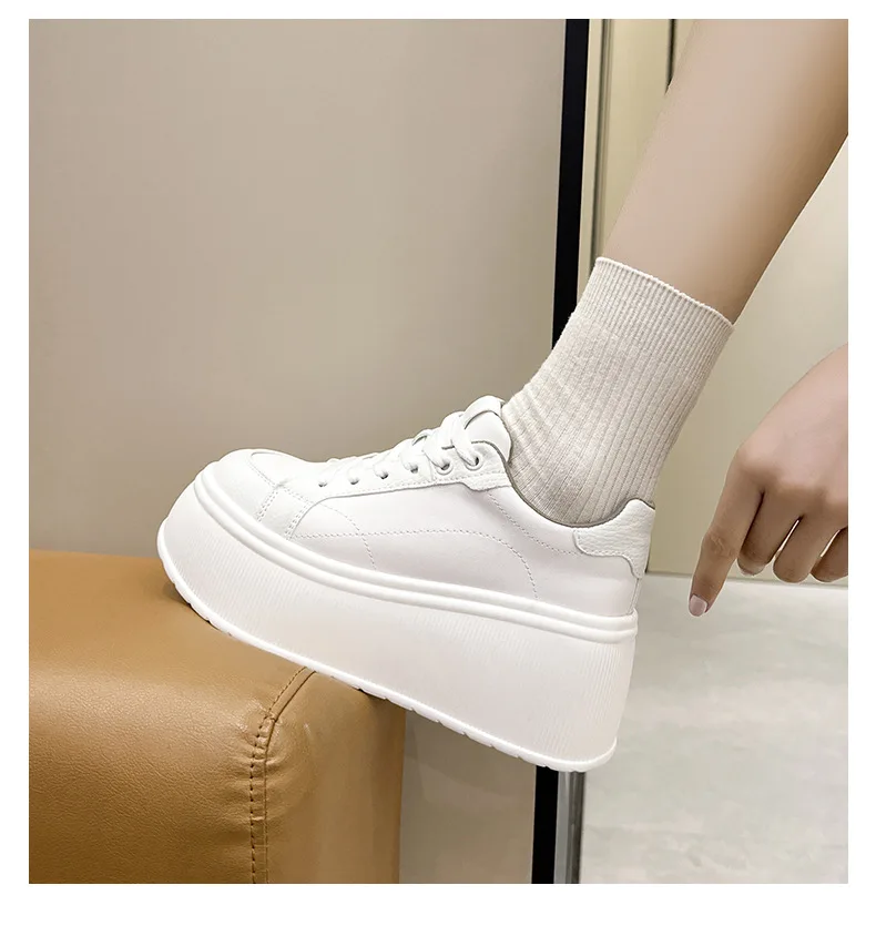 Platform White Shoes Women's Sneaker New Casual Sports Muffin Shoe Heightening Lace-up Women Board Shoes