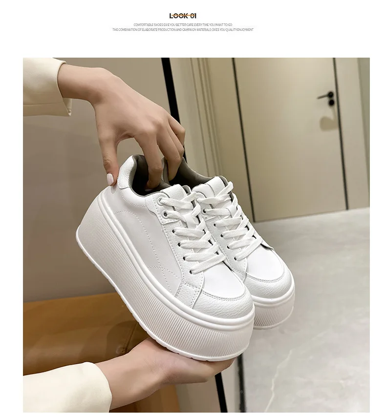 Platform White Shoes Women's Sneaker New Casual Sports Muffin Shoe Heightening Lace-up Women Board Shoes