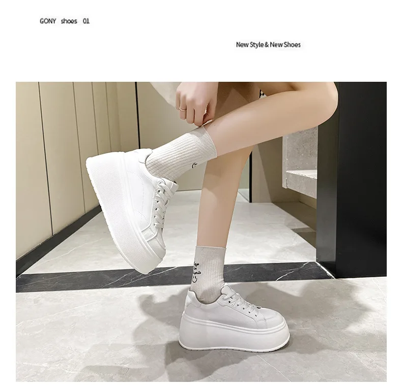 Platform White Shoes Women's Sneaker New Casual Sports Muffin Shoe Heightening Lace-up Women Board Shoes