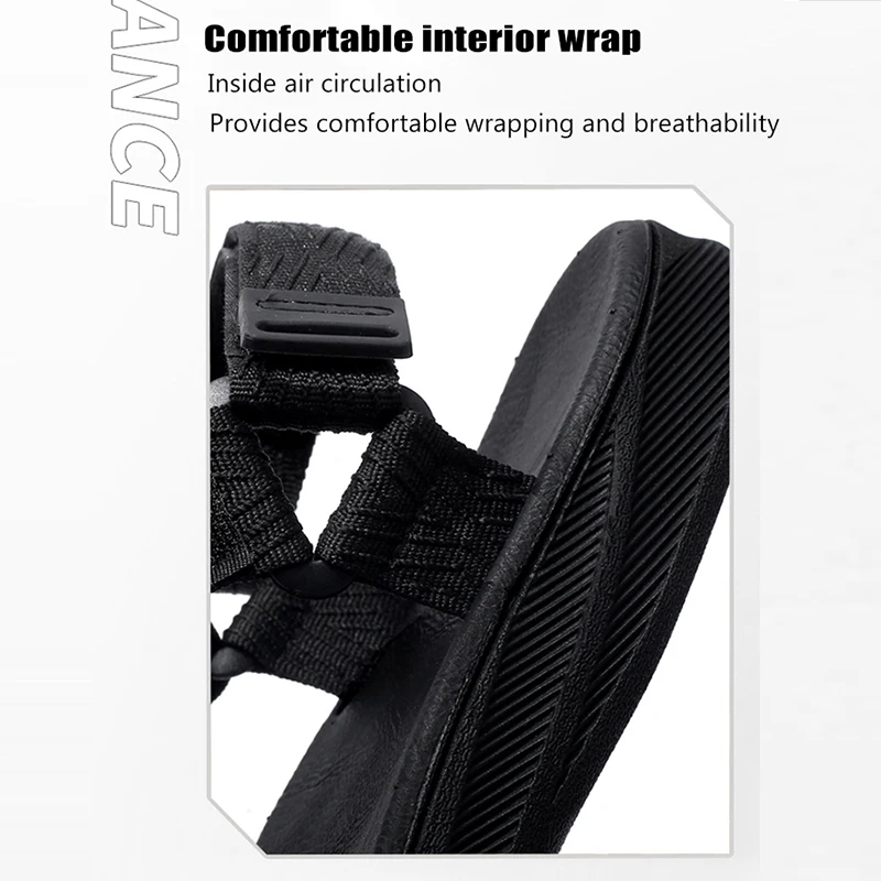 Classic Black Men Sport Sandals Summer Leisure Beach Holiday Sandals Outdoor Antiskid Breathable Flat Sandals Shoes