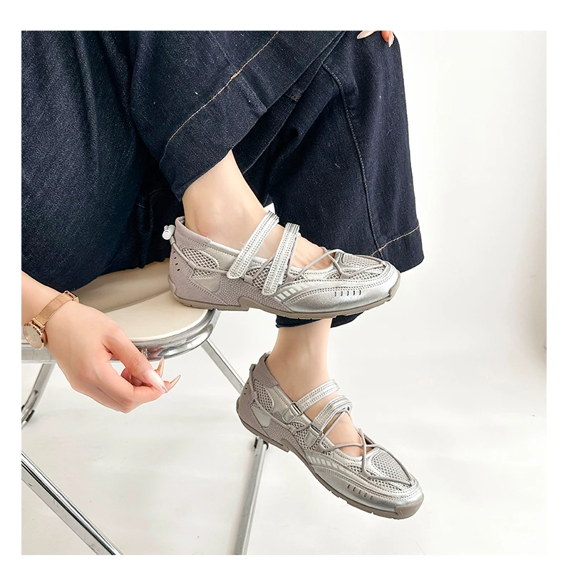 Mary Jane Sports Shoes 2026 New Fashion Soft Soled Mesh Breathable Casual Women Flat Shoes Outside Comfy Non-slip Single Shoes