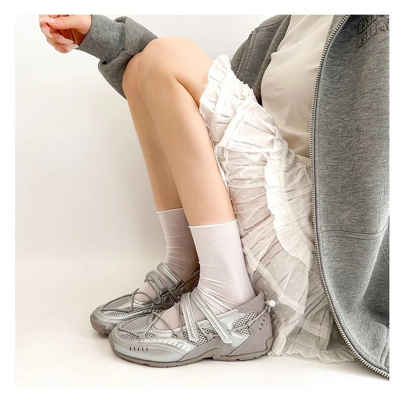 Mary Jane Sports Shoes 2026 New Fashion Soft Soled Mesh Breathable Casual Women Flat Shoes Outside Comfy Non-slip Single Shoes