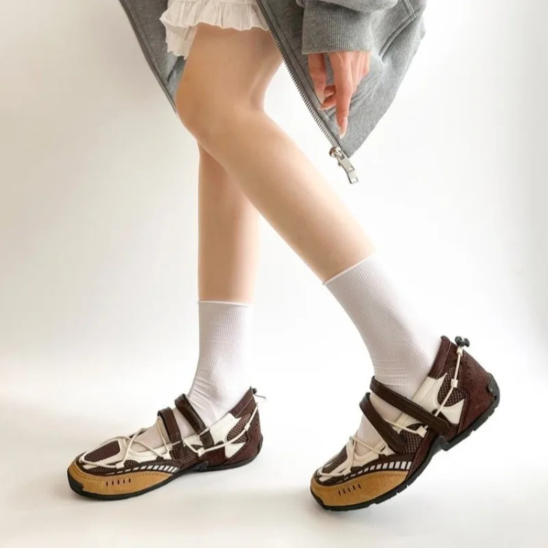 Mary Jane Sports Shoes 2026 New Fashion Soft Soled Mesh Breathable Casual Women Flat Shoes Outside Comfy Non-slip Single Shoes