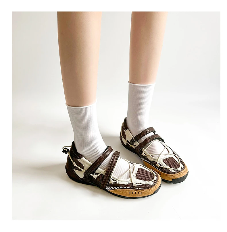 Mary Jane Sports Shoes 2026 New Fashion Soft Soled Mesh Breathable Casual Women Flat Shoes Outside Comfy Non-slip Single Shoes