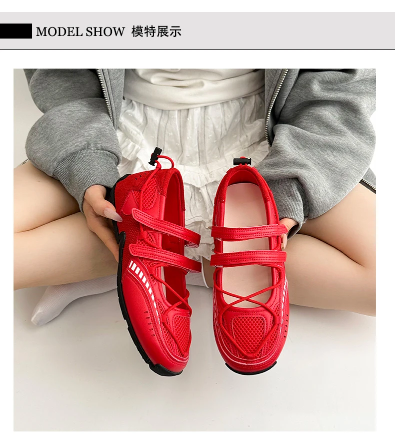 Mary Jane Sports Shoes 2026 New Fashion Soft Soled Mesh Breathable Casual Women Flat Shoes Outside Comfy Non-slip Single Shoes