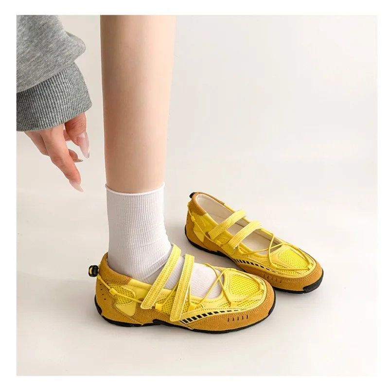 Mary Jane Sports Shoes 2026 New Fashion Soft Soled Mesh Breathable Casual Women Flat Shoes Outside Comfy Non-slip Single Shoes