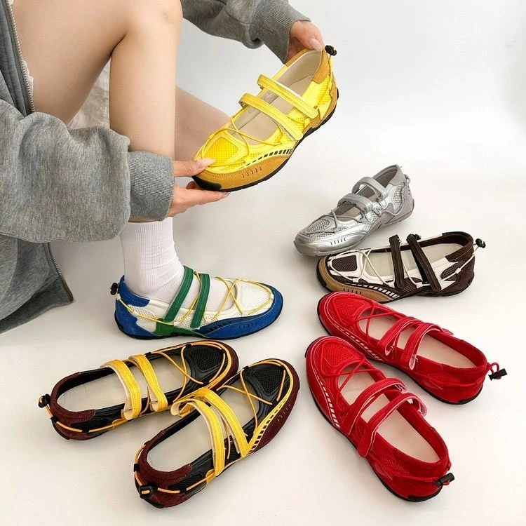 Mary Jane Sports Shoes 2026 New Fashion Soft Soled Mesh Breathable Casual Women Flat Shoes Outside Comfy Non-slip Single Shoes