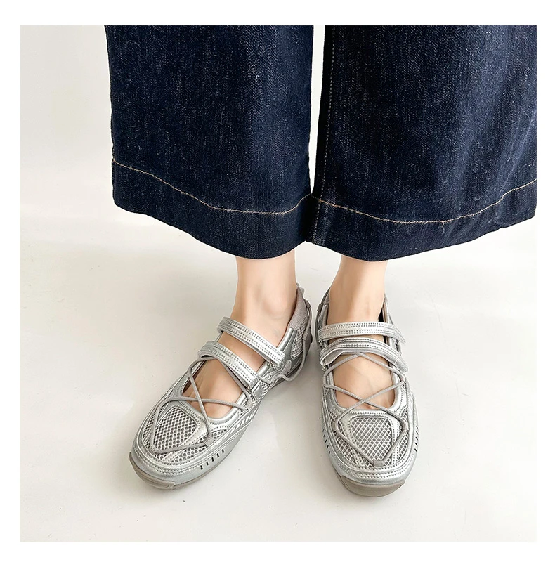 Mary Jane Sports Shoes 2026 New Fashion Soft Soled Mesh Breathable Casual Women Flat Shoes Outside Comfy Non-slip Single Shoes