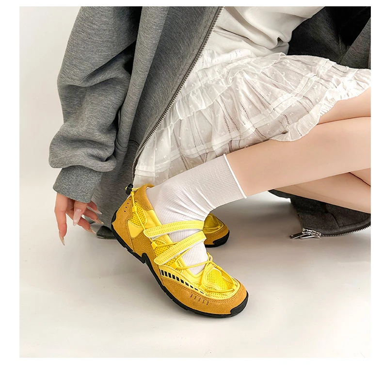 Mary Jane Sports Shoes 2026 New Fashion Soft Soled Mesh Breathable Casual Women Flat Shoes Outside Comfy Non-slip Single Shoes