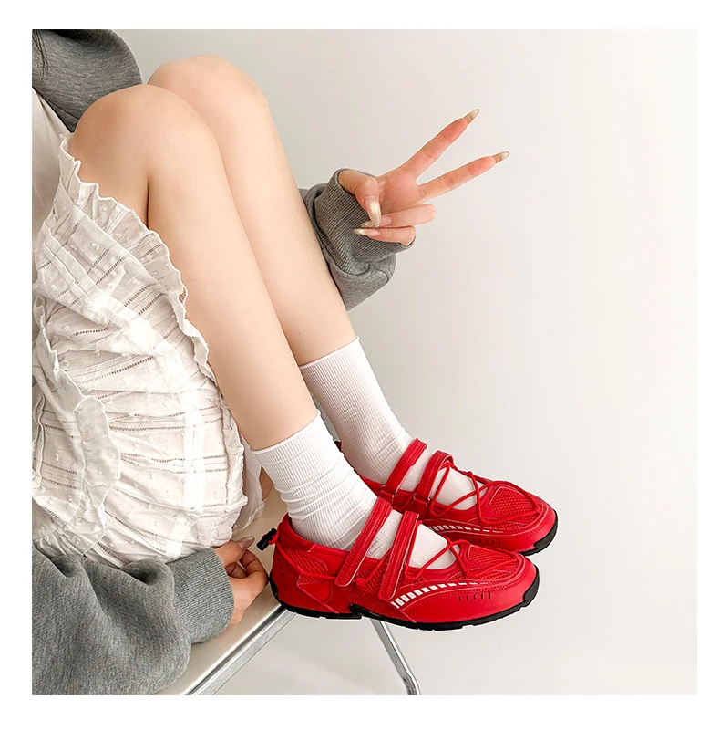 Mary Jane Sports Shoes 2026 New Fashion Soft Soled Mesh Breathable Casual Women Flat Shoes Outside Comfy Non-slip Single Shoes