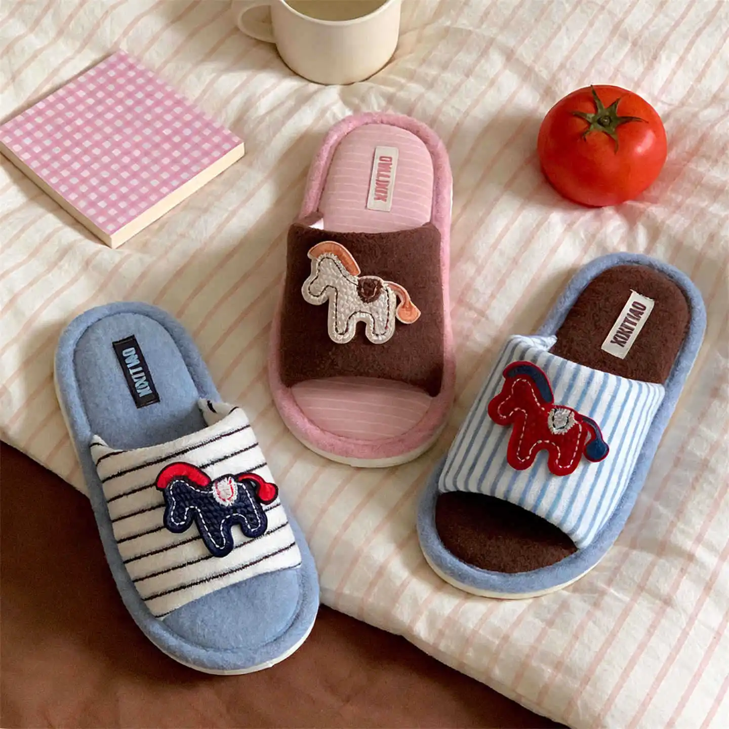 Women Men House Fur Slippers Casual Cute Lovely Animals Pattern Design All Season Indoor Non-slip Warm Soft Soles Comfy Home New