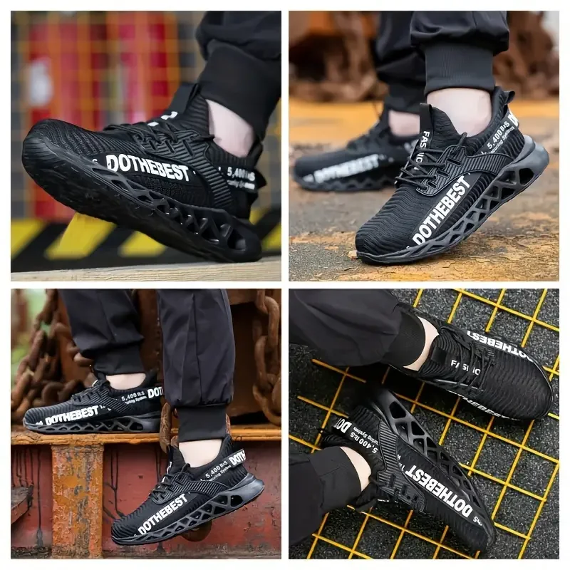 Steel Toe Safety Shoes for Men Lightweight Breathable Work Shoes Grey Anti-Smash Anti-Puncture Work Shoes Comfortable Durable