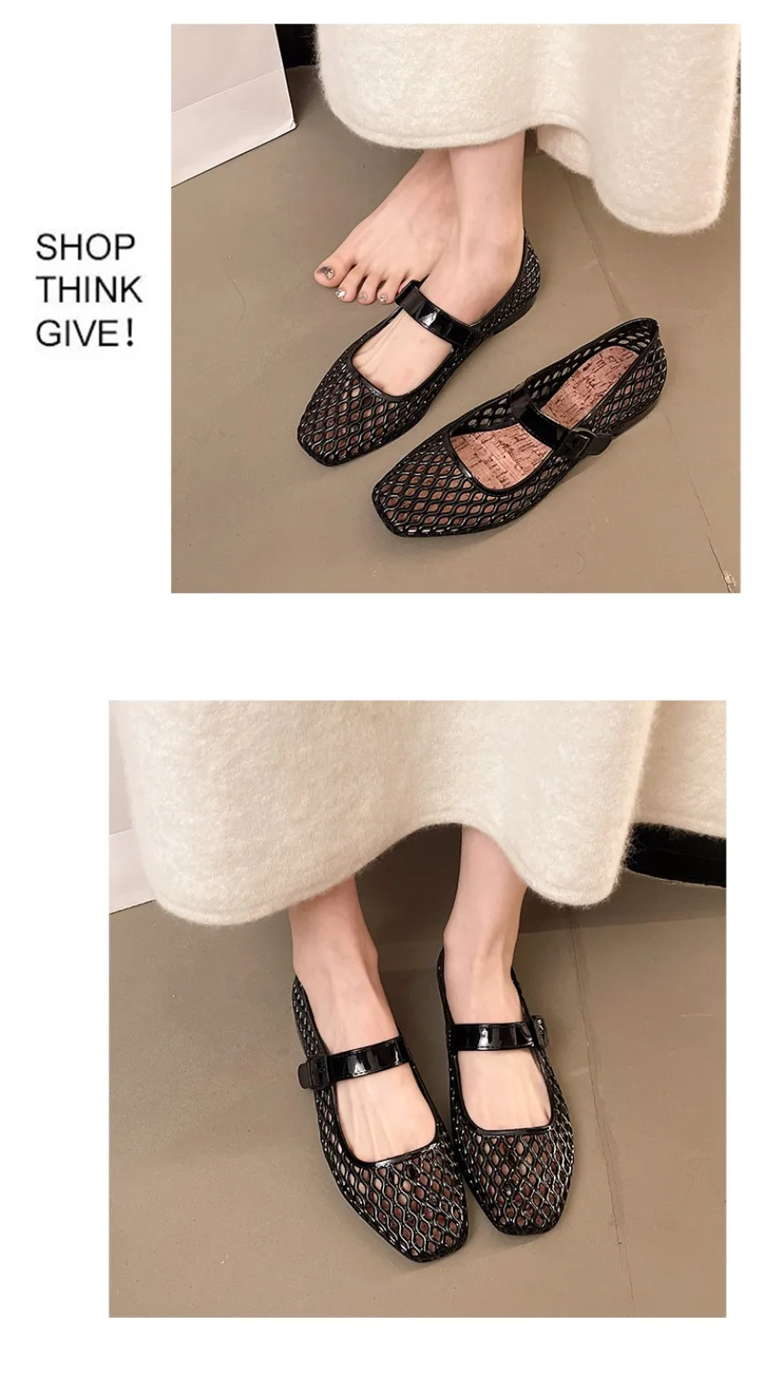French Hollow Sandals for Women's Summer Fashion with a Single Buckle and Breathable Flat Bottom Crystal Sole