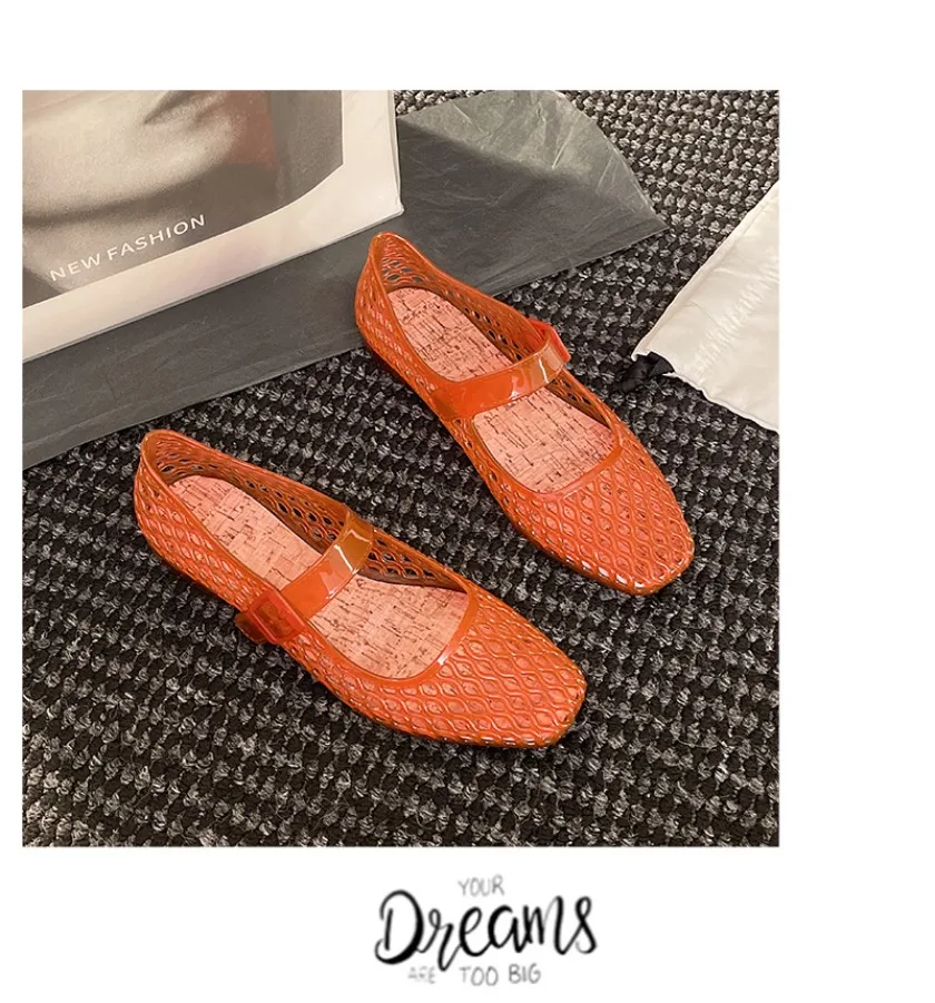 French Hollow Sandals for Women's Summer Fashion with a Single Buckle and Breathable Flat Bottom Crystal Sole