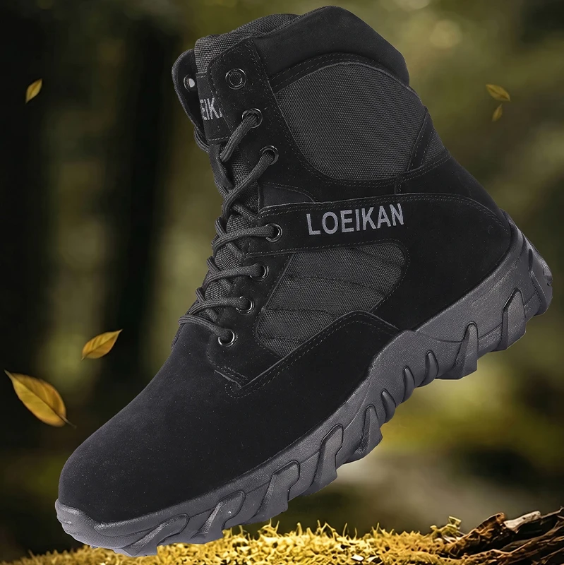 LOEIKAN Men Military Tactical Boots Shock Absorbing Anti-Slip High Top Shoes For Hunting Trekking Daily Work Outdoor