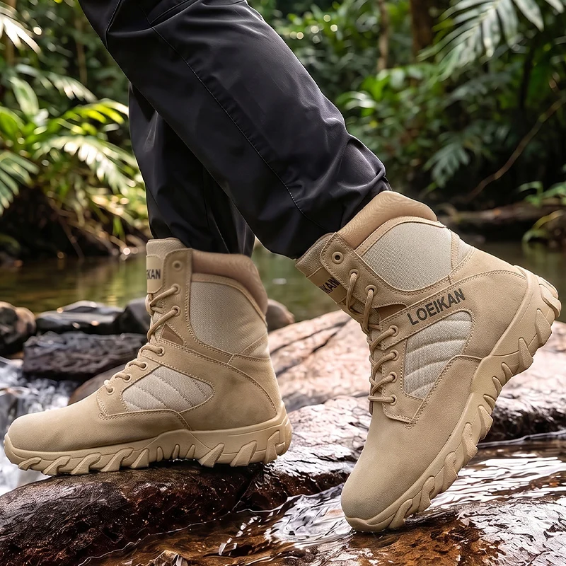 LOEIKAN Men Military Tactical Boots Shock Absorbing Anti-Slip High Top Shoes For Hunting Trekking Daily Work Outdoor