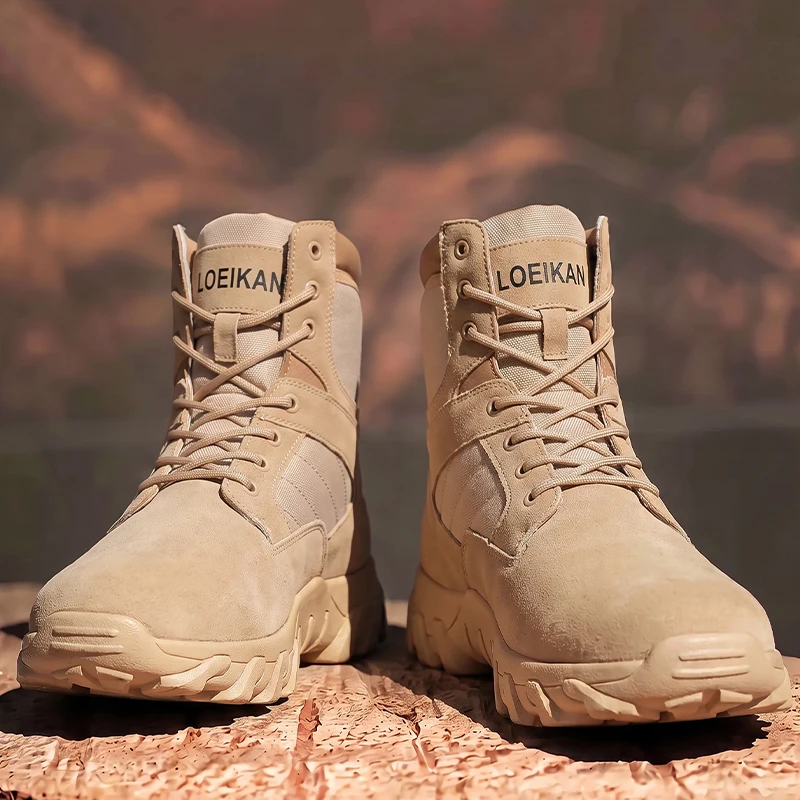 LOEIKAN Men Military Tactical Boots Shock Absorbing Anti-Slip High Top Shoes For Hunting Trekking Daily Work Outdoor