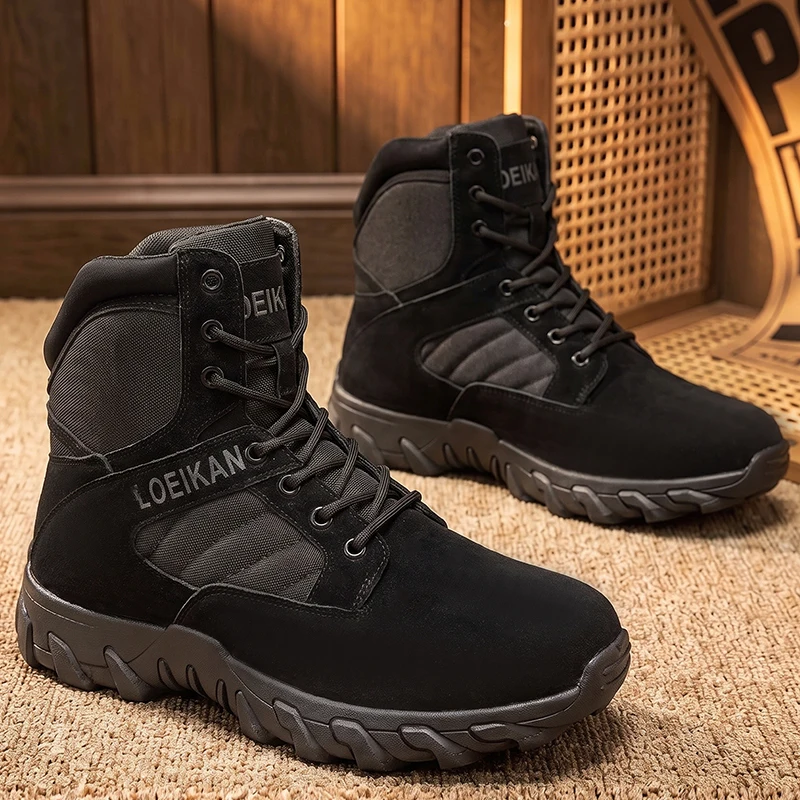 LOEIKAN Men Military Tactical Boots Shock Absorbing Anti-Slip High Top Shoes For Hunting Trekking Daily Work Outdoor