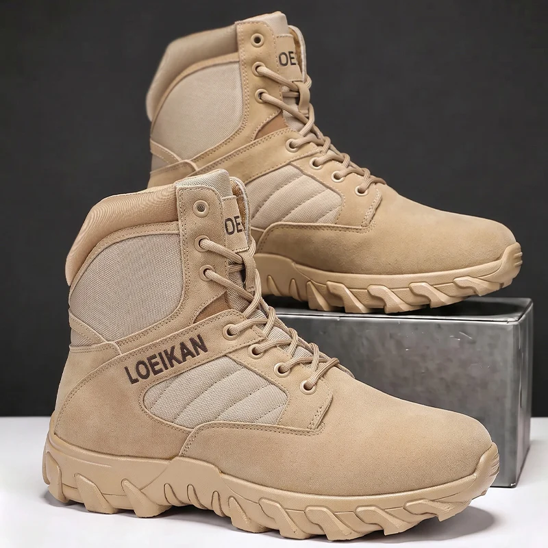 LOEIKAN Men Military Tactical Boots Shock Absorbing Anti-Slip High Top Shoes For Hunting Trekking Daily Work Outdoor