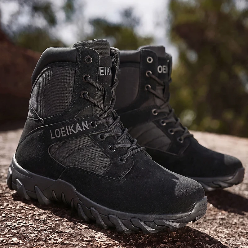 LOEIKAN Men Military Tactical Boots Shock Absorbing Anti-Slip High Top Shoes For Hunting Trekking Daily Work Outdoor