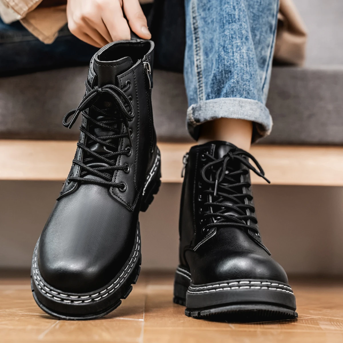 Men's High Top Denim Boots, Casual Sports Shoes, Trendy and Fashionable Men's Boots