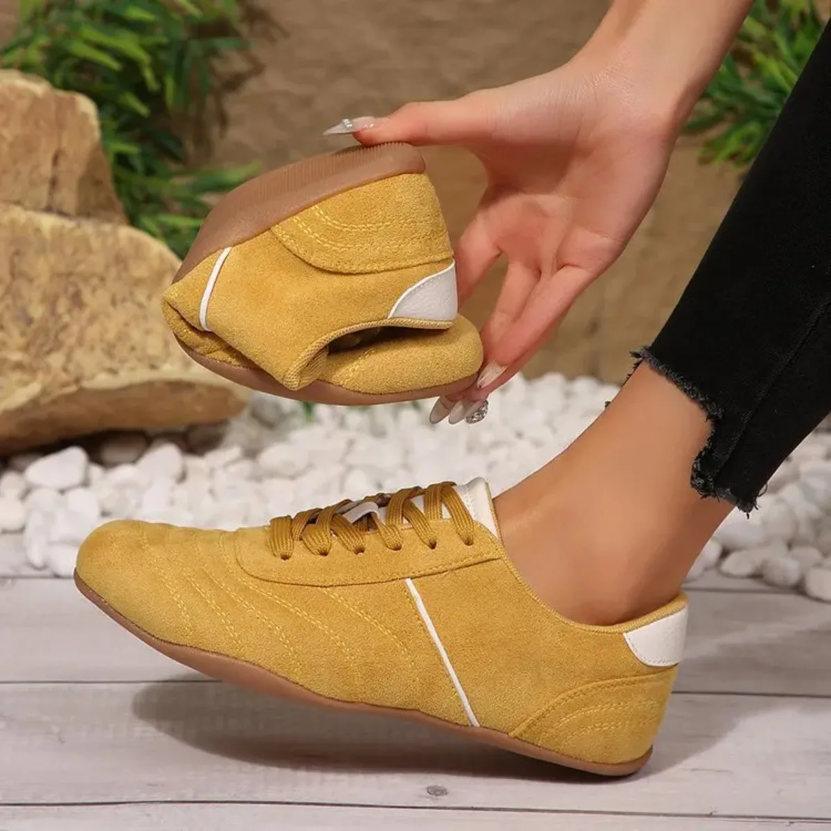 Women Natural Suede Leather Lace-up 2026 New Sneakers Round Toe Soft Comfort Casual Female Outdoor Drive/walk Shoes for Woman