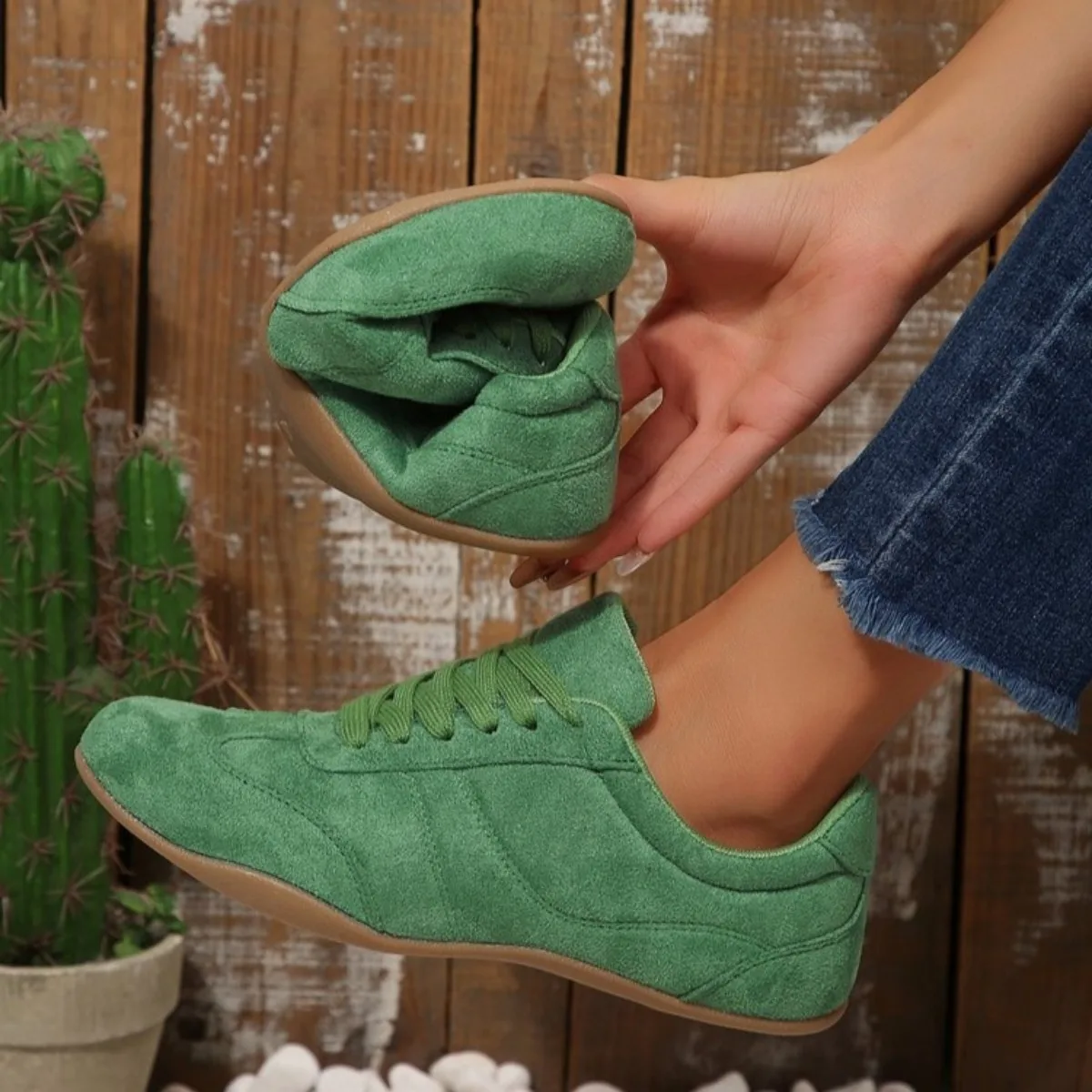Women Natural Suede Leather Lace-up 2026 New Sneakers Round Toe Soft Comfort Casual Female Outdoor Drive/walk Shoes for Woman