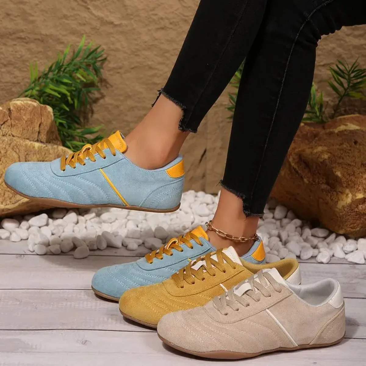 Women Natural Suede Leather Lace-up 2026 New Sneakers Round Toe Soft Comfort Casual Female Outdoor Drive/walk Shoes for Woman