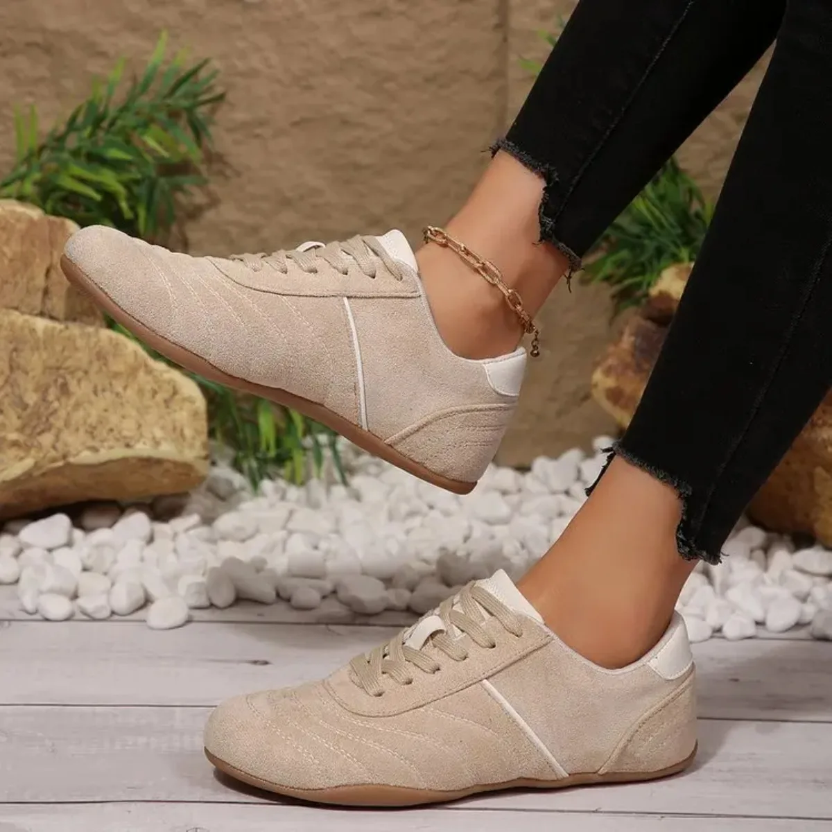 Women Natural Suede Leather Lace-up 2026 New Sneakers Round Toe Soft Comfort Casual Female Outdoor Drive/walk Shoes for Woman
