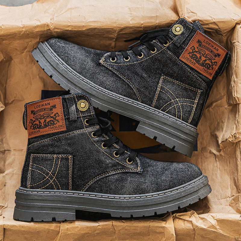 Men's high top denim boots, casual sports shoes, trendy and fashionable men's boots