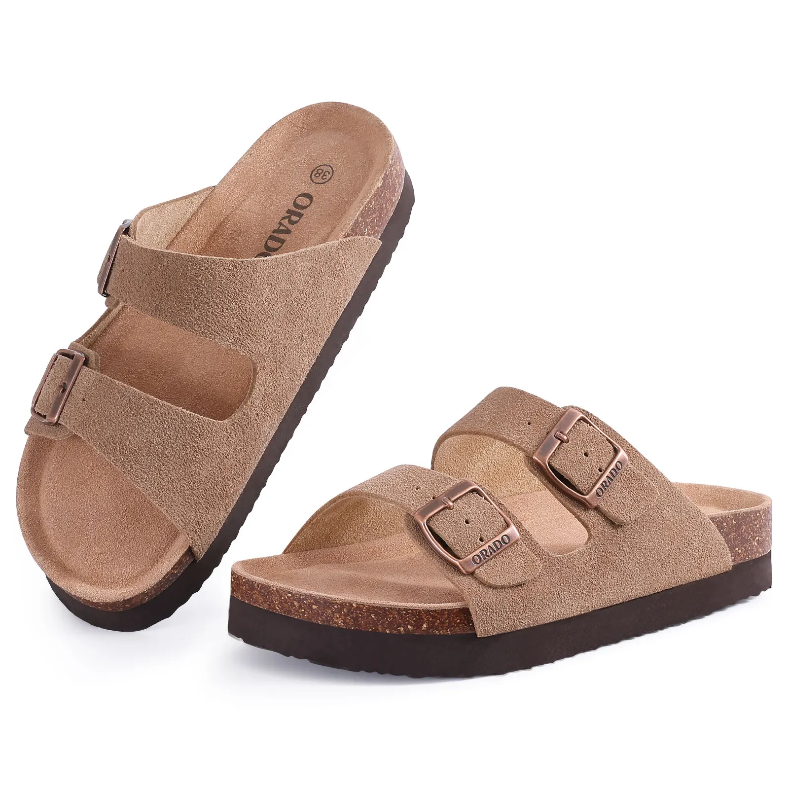 Smile Pop Classic Arizoan Men Suede Slippers Men Clogs Sandals Cow Suede Outdoor Antiskid Slippers with Adjustable Buckle Straps