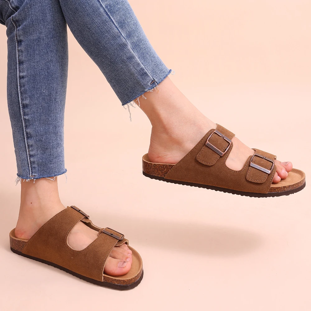 Smile Pop Classic Arizoan Men Suede Slippers Men Clogs Sandals Cow Suede Outdoor Antiskid Slippers with Adjustable Buckle Straps