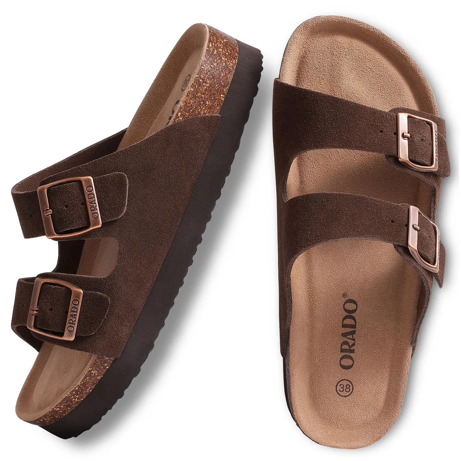 Smile Pop Classic Arizoan Men Suede Slippers Men Clogs Sandals Cow Suede Outdoor Antiskid Slippers with Adjustable Buckle Straps