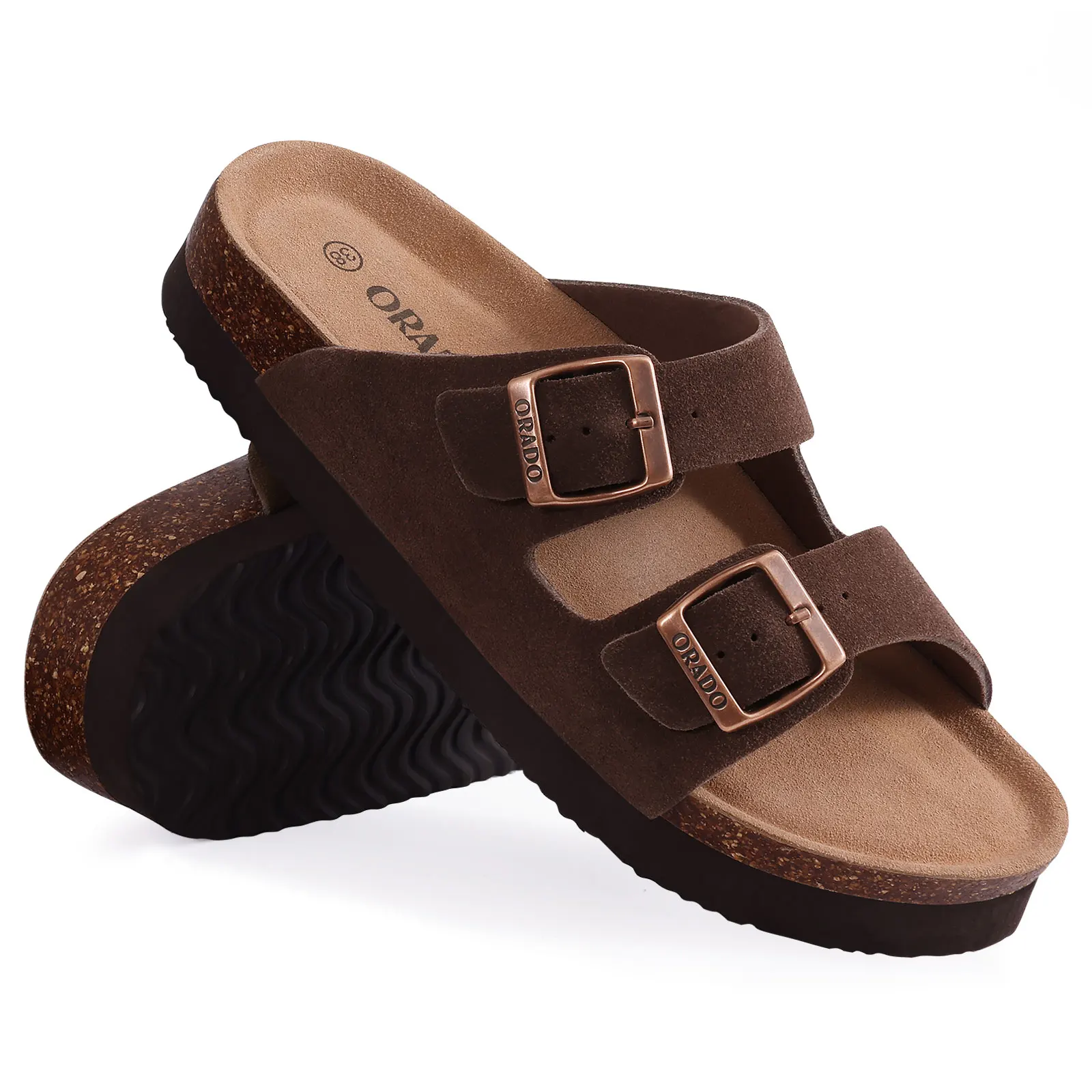 Smile Pop Classic Arizoan Men Suede Slippers Men Clogs Sandals Cow Suede Outdoor Antiskid Slippers with Adjustable Buckle Straps