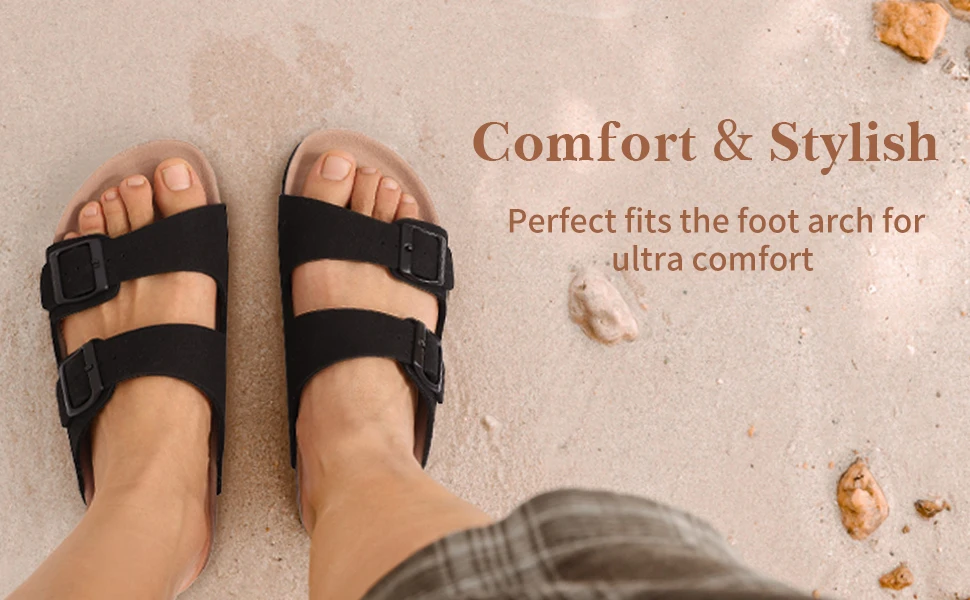 Smile Pop Classic Arizoan Men Suede Slippers Men Clogs Sandals Cow Suede Outdoor Antiskid Slippers with Adjustable Buckle Straps