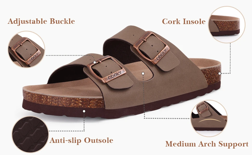 Smile Pop Classic Arizoan Men Suede Slippers Men Clogs Sandals Cow Suede Outdoor Antiskid Slippers with Adjustable Buckle Straps