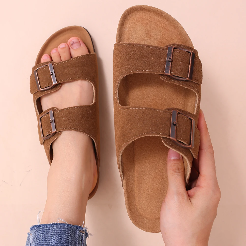 Smile Pop Classic Arizoan Men Suede Slippers Men Clogs Sandals Cow Suede Outdoor Antiskid Slippers with Adjustable Buckle Straps