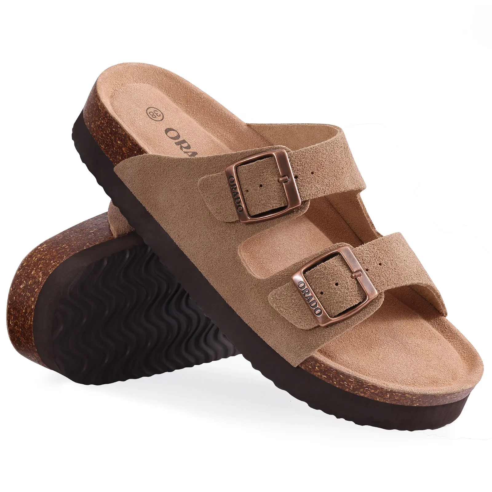 Smile Pop Classic Arizoan Men Suede Slippers Men Clogs Sandals Cow Suede Outdoor Antiskid Slippers with Adjustable Buckle Straps