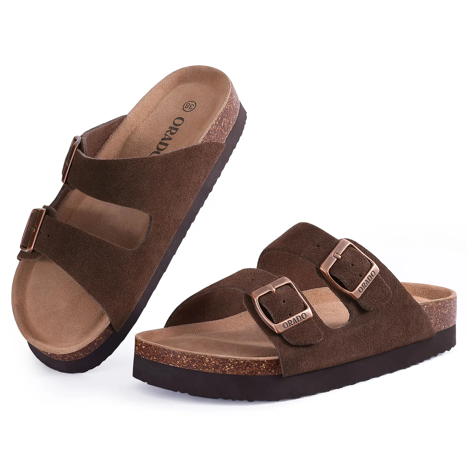 Smile Pop Classic Arizoan Men Suede Slippers Men Clogs Sandals Cow Suede Outdoor Antiskid Slippers with Adjustable Buckle Straps