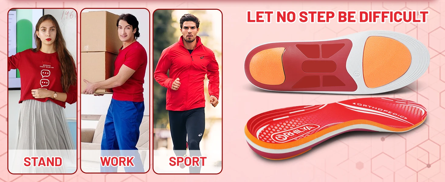 220lbs+ Plantar Fasciitis Orthopedic Sport Insole High Arch Support Men Women Sole, Flat Feet Pain Relief Orthotic Shoe Insert